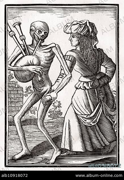 Der Tod kommt für die ungläubige Frau Aus Der Todten Tanz oder Der Tanz des Todes, Basel 1843, Death comes for the Unbelieving Woman From Der Todten Tanz or The Dance of Death published Basel 1843, Historic, digitally restored reproduction from a 19th century original, Record date not stated.