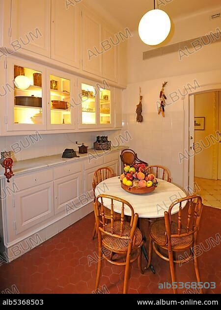 Kitchen, show apartment, museum, Casa MilÃ , designed by Antoni GAUDI, UNESCO World Heritage Site, Barcelona, Catalonia, Spain, Europe.