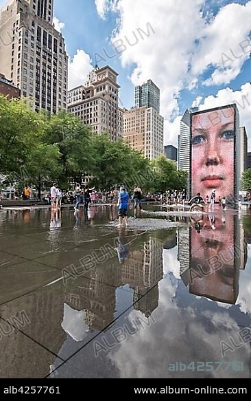 Crown Fountain, by Catalan artist Jaume Plensa, in Millennium Park, East Randolph Street, Chicago, Illinois, USA, North America.