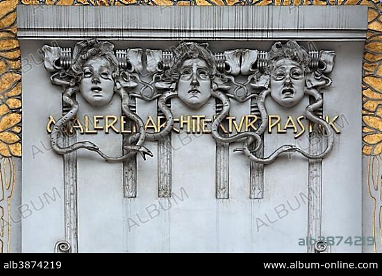 Detail, entrance portal, Vienna Secession exhibition house, Vienna Art Nouveau 1898, Vienna, Austria, Europe.