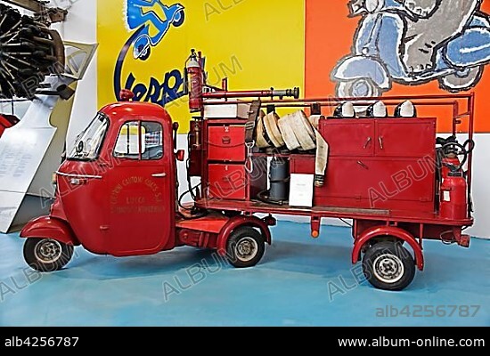 Fire brigade, historical vehicle, Museo Piaggio, Vespa, museum, Pontedera, Province of Pisa, Tuscany, Italy, Europe.