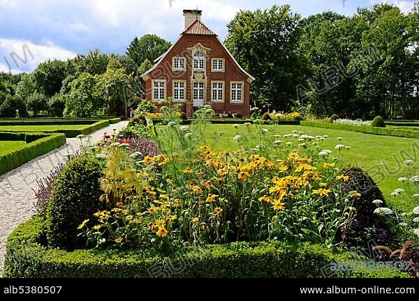 Haus Rueschhaus, built 1745-1748 by J.K. Schlaun, home of Annette von Droste-Huelshoff, Muenster, North Rhine-Westphalia, Germany, Europe.