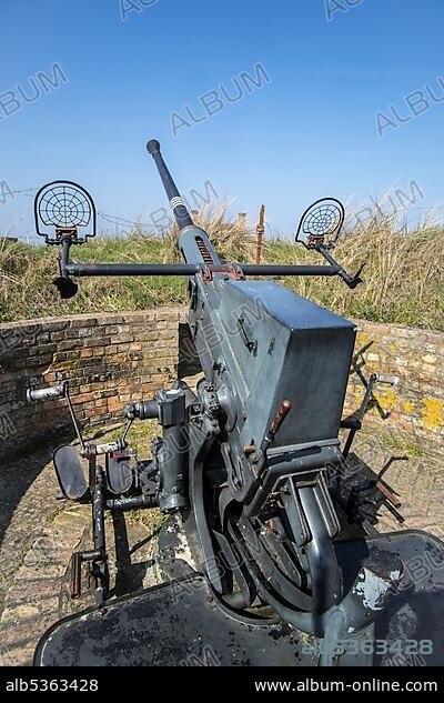 Flak 28, Bofors 40 mm cannon, Flak autocannon at Raversyde Atlantikwall, Open Air Museum Atlantikwall in Raversijde, West Flanders, Belgium, Europe.