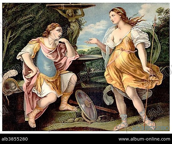 Historical illustration from the 19th Century, after a painting by Guido Reni, 1575 - 1642, an Italian painter and etcher, Orlando Furioso, an epic poem by Ludovico Ariosto or Ariost, 1474 - 1533, an Italian humanist, author and soldier.