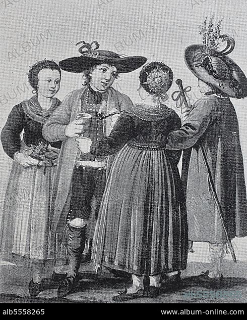 Menschengruppe in Tracht bei einer Hochzeit in der Steiermark, 1888, Österreich, Historisch, digitale Reproduktion einer Originalvorlage aus dem 19. Jahrhundert.