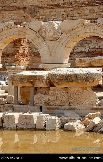 Head of a medusa between arches new forum Leptis Magna Libya.