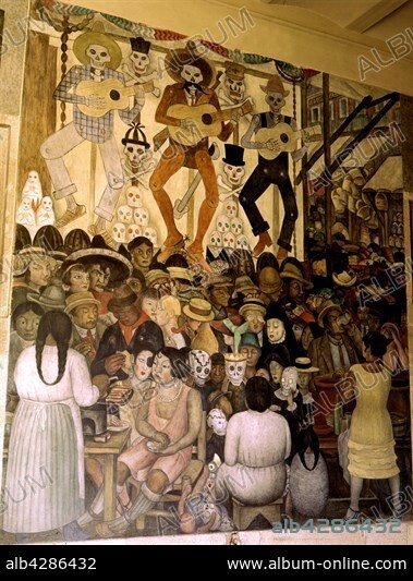 Diego Rivera fresco: Day of the Dead. 1927-1928. Mexico, Ministry of Education. Photo Guermeur.. These photographic works are protected by legislation concerning literary and artistic property in all countries. Royalties are handled by ADAGP. To publish or diffuse these photographs, you must imperatively obtain the authorization of ADAGP or its correspondents abroad and to pay corresponding royalties. If you download this image in high definition, your postal address, telephone number and e-mail address will automatically be forwarded to ADAGP.. ADAGP - 11,rue Berryer - Paris. Tel. : (33) 1 43 59 09 79. Fax : (33) 1 45 63 44 89. E-mail : adagp@adagp.fr. Web : http://www.adagp.fr.