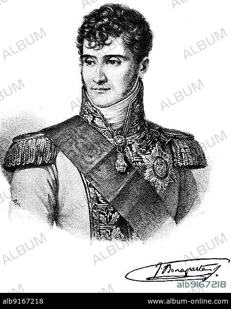 Girolamo Buonaparte, was the youngest brother of Napoleon Bonaparte. He was King of the Kingdom of Westphalia from 1807 to 1813, his official royal name there was Jerome Napoleon, Historical, digitally restored reproduction of an 18th century original.