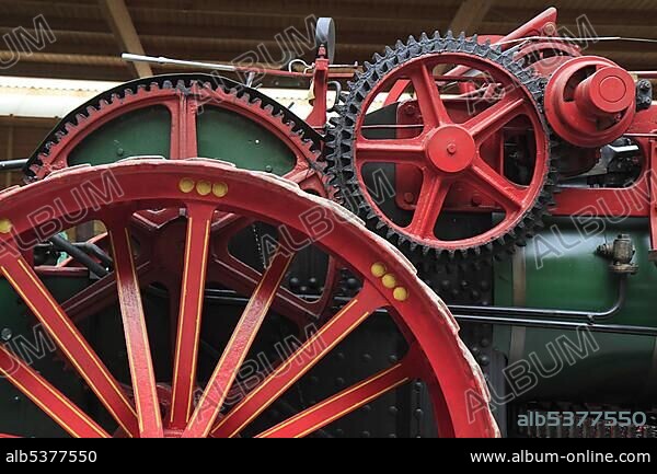 Steam plough locomotive, manufacturer Ad. Heucke, Gatersleben near Magdeburg, built in 1911, Deutsches Landwirtschaftsmuseum Hohenheim or German Agricultural Museum, Stuttgart, Baden-Wuerttemberg, Germany, Europe.
