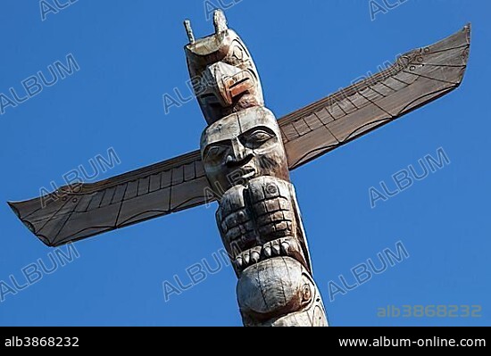 Totem Pole in Stanley Park, Vancouver, British Columbia Province, Canada, North America.