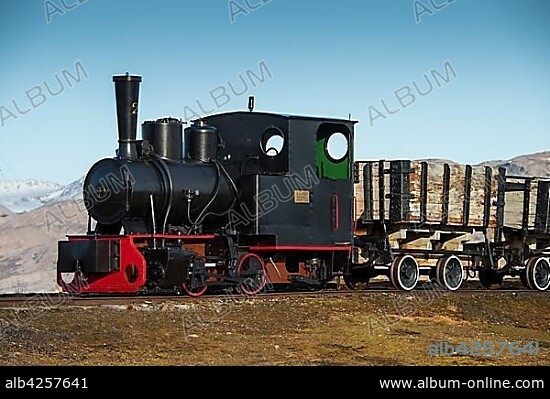 Historic mine train, Ny-Alesund, Spitsbergen, Svalbard Islands, Svalbard and Jan Mayen, Norway, Europe.