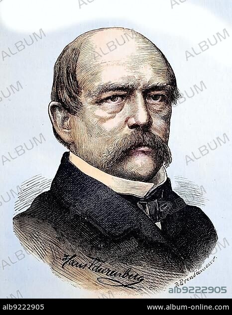 Otto Eduard Leopold Prince von Bismarck, Duke of Lauenburg, 1815, 1898, known as Otto von Bismarck, was a conservative Prussian statesman who dominated German and European affairs from the 1860s to 1890. In the 1860s he led a series of wars to unify the German states, Situation from the time of the Franco-Prussian War, 1870-1871, Historical, digitally restored reproduction from a 19th century original.