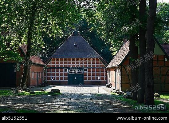 Scheeßel Museum of Local History, Historic Meyerhof from 1875, cultural and meeting place, Scheeßel, Nordheide, Lower Saxony, Germany, Europe.