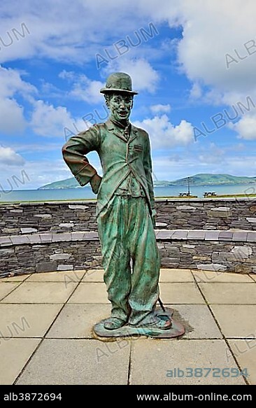 Bronze statue of Charlie Chaplin, Waterville, Ring of Kerry, County Kerry, Ireland, Europe.
