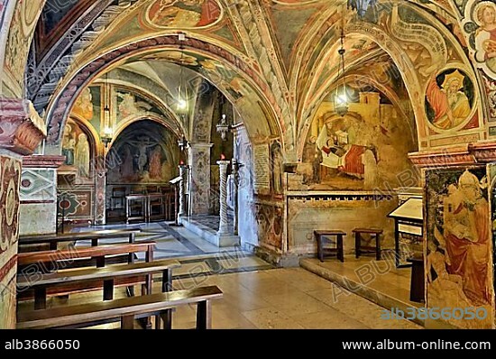 Upper church, Chiesa Superiore, Monastery of St. Benedict, Subiaco Monastery or Sacro Speco, Benedictine Monastery, near Subiaco, Kloster Sacro Speco, Subiaco, Lazio, Italy, Europe.