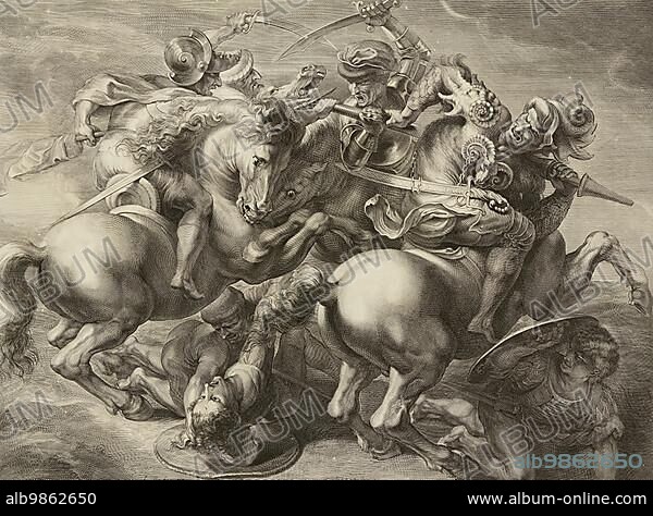 The Battle of Anghiari was fought on 29 June 1440 between forces of the Duchy of Milan and a coalition led by Florence, Historical, digitally restored reproduction from an original from the past.