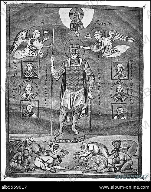 Basileios II the Bulgarian Slayer, 958, 15 December 1025, was Emperor of the Byzantine Empire from 976 to 1025, Historical, digitally restored reproduction of a 19th century original, exact date unknown