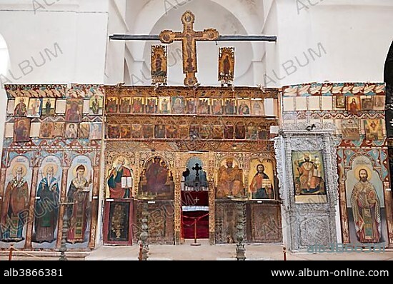 Greek Orthodox Church, St. Barnabas Monastery Church and Icon Museum, many icons, iconostasis, open gate to the sanctuary, St. Barnabas-Kloster, near Salamis, Turkish Republic of Northern Cyprus, Cyprus, Europe.