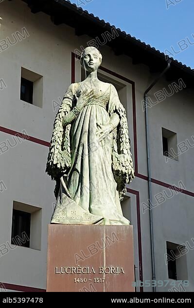 Lucrecia de Borja Memorial among statues of the Borgia or Borja noble family (House of Borgia), Gandia, Costa Blanca, Valencia Province, Spain, Europe.