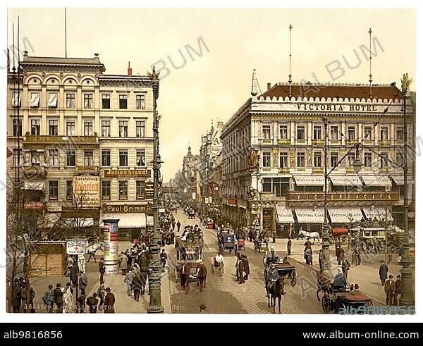The Viktoria Hotel; Unter den Linden; Berlin; Germany; Historic; digitally restored reproduction of a photochrome print from the 1890s; Europe.
