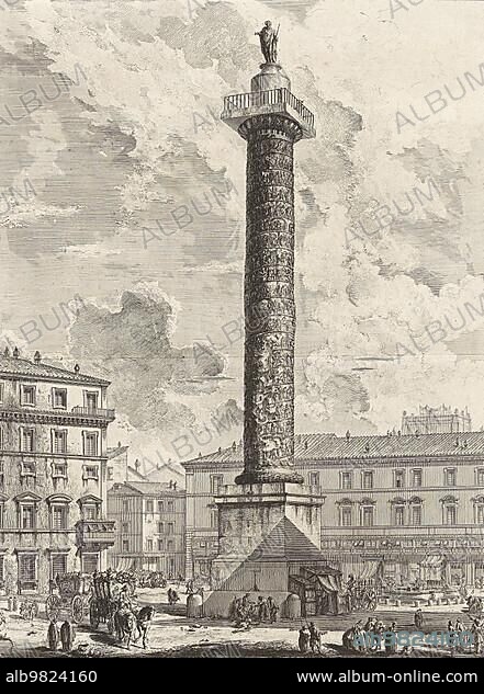 Ancient Rome; Colonna Antonina; Antoninus Pius Column; was erected in honour of the Roman Emperor Antoninus Pius by his adopted sons and successors Marcus Aurelius and Lucius Verus; 1770; Italy; Historical; digitally restored reproduction from an original of the period; Europe.