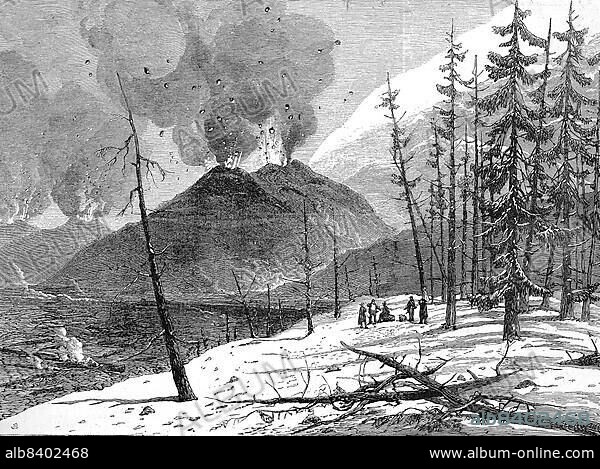 Eruption of Etna Volcano, Etna, in 1865, Sicily, Italy, Historical, digitally restored reproduction of an original 19th century painting, exact original date unknown, Europe.