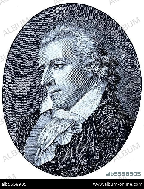 Johann Christoph Friedrich von Schiller, 10. November 1759, 9. Mai 1805, war Arzt, Dichter, Philosoph und Historiker, einer der bedeutendsten deutschen Dramatiker, Lyriker und Essayisten, Gemälde zeigt Schiller im Alter von etwa 30 Jahren, digital verbesserte Reproduktion eines Originaldrucks aus dem 19. Jahrhundert.