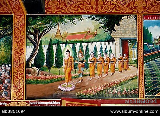 Mural, Buddhist temple site Wat Chiang Man, built in 1297, Chiang Mai, Thailand, Asia.