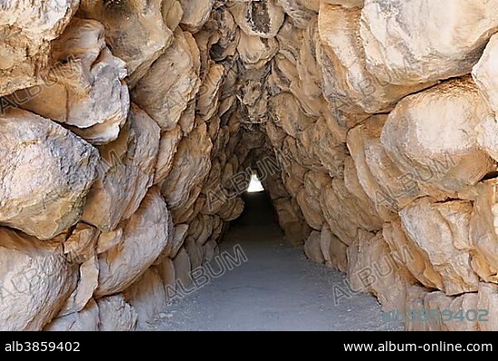 Earth gate in the Yerkapi rampart, historical Hittite city of Hattusa or Hattusas, Bogazkale, Çorum province, Black Sea region, Turkey, Asia.