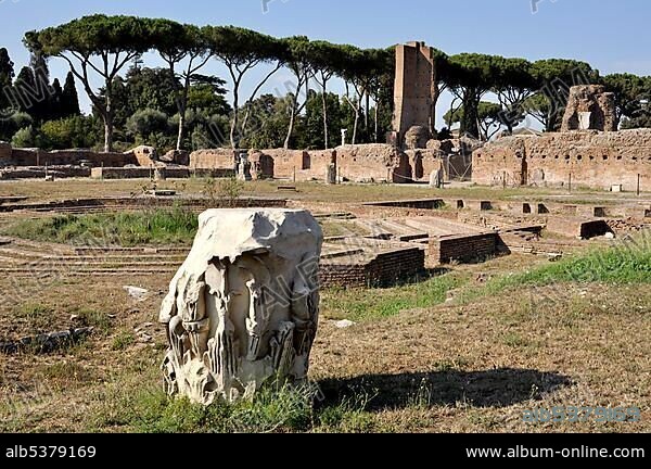 Ruins of the fountain in the peristyle, with nymphaeum, Domus Flavia, Palatine Hill, Rome, Lazio, Italy, Europe.