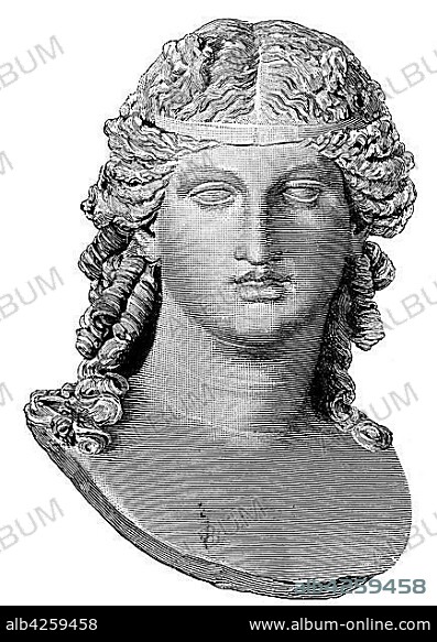 Dionysus, god of the grape harvest, winemaking and wine, of ritual madness, fertility, theatre and religious ecstasy in ancient Greek religion and myth, 1800, woodcut, Italy, Europe.