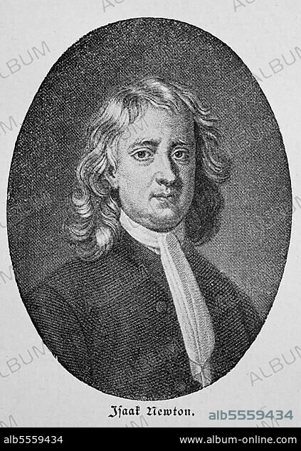 Sir Isaac Newton, 4. Januar 1643, 31. März 1727, englischer Naturforscher und Verwaltungsbeamter, Philosoph, digital restaurierte Reproduktion einer Originalvorlage aus dem 19. Jahrhundert.