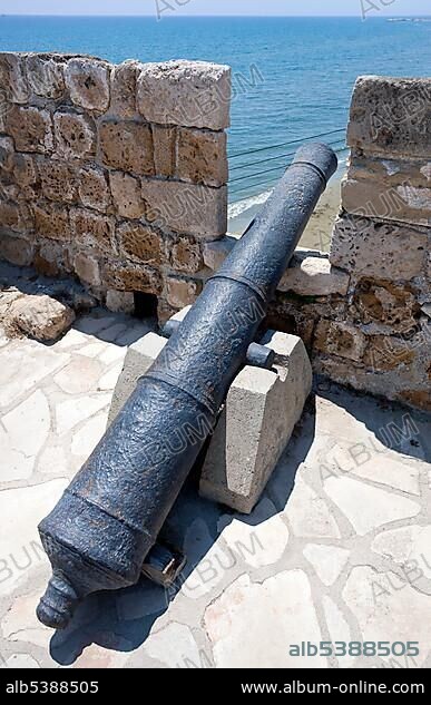 Cannon in the Turkish fort of Larnaka, Larnaca, Southern Cyprus, Cyprus, Europe.