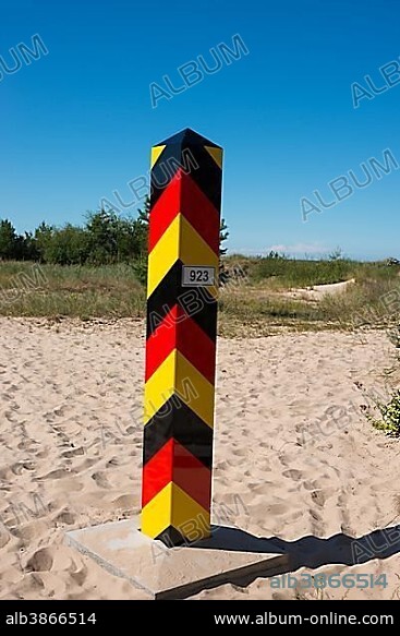 German border post, border between Germany and Poland, Baltic Sea coast, Ahlbeck, Swinemünde, island Usedom, Mecklenburg-Western Pomerania, Germany, Poland, Europe.