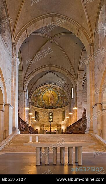 Choir and apse at Lund Cathedral, twelfth-century Romanesque architecture, Lund, Scania, Sweden, Scandinavia, Europe.