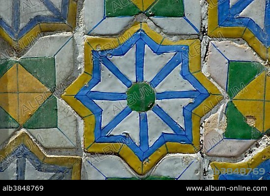 Mosaic pattern, Wat Phra Keo (Temple of the Emerald Buddha), Grand Palace, Bangkok, Thailand, Southeast Asia, Asia.