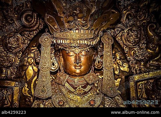 Buddha Statue, Golden Temple, Patan, Kathmandu Valley, Himalaya Region, Nepal, Asia.