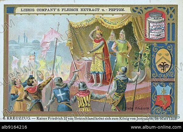 Picture series sixth crusade, Emperor Frederick II of Germany crowns himself King of Jerusalem, 18 March 1229, Historical, digitally restored reproduction of a collective picture from ca 1900, exact date unknown.