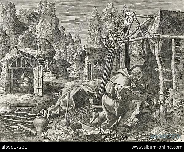 The hermit Origen; Origen of Alexandria (c. 185) (c. 253) also Origen Adamantius; was an early Christian scholar; ascetic; and theologian; from Sylvae Sacrae by Rafael Sadeler (c. 1600); Historical; digitally restored reproduction from a 19th century original.