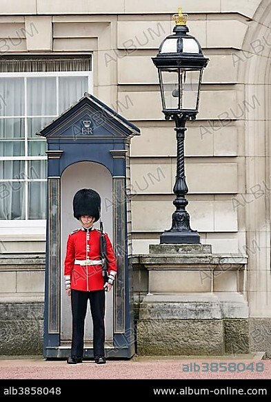 Guardsman from the Queen's Guard outside Buckingham Palace, London, England, United Kingdom, Europe.