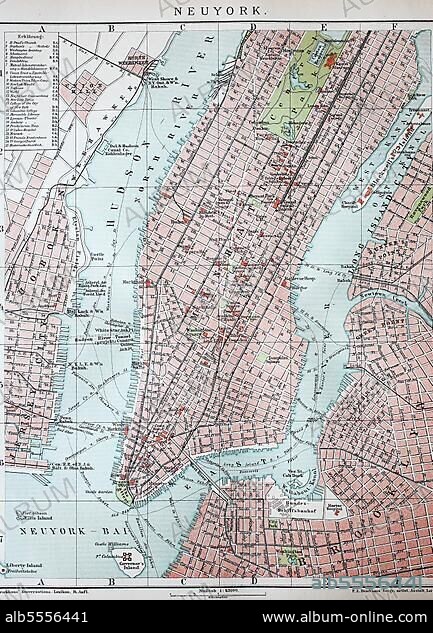 Alter Stadtplan von New York und Manhattan, 1890, USA, Historisch, digital restaurierte Reproduktion einer Originalvorlage aus dem 19. Jahrhundert, North America.