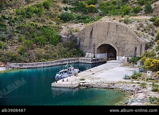 Submarine base, Porto Palermo, near Himara, Albanian Riviera, Qark Vlora, Albania, Europe.