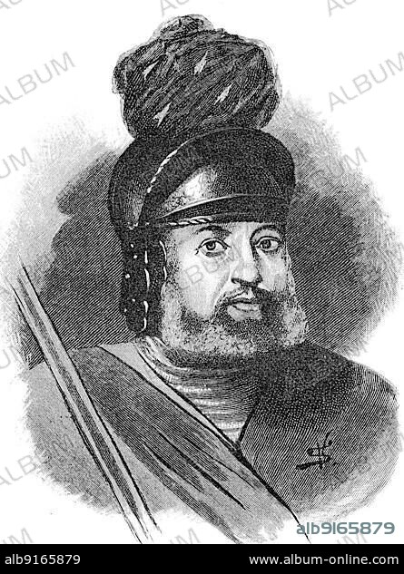 Georg von Frundsberg, also Fronsberg, Freundsberg, George, Jörg von (born 24 September 1473) (died 20 August 1528) was a Southern German soldier and lansquenet leader in Imperial Habsburg service, Historical, digitally restored reproduction of a 19th century original, exact original date unknown.