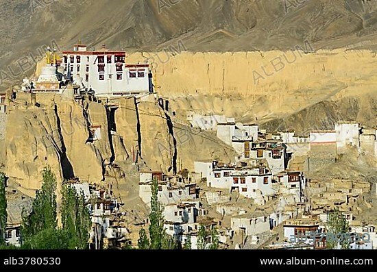 Lamayuru Gompa, the oldest and largest existing monastery in Ladakh, built on a hill, Ladakh, Jammu and Kashmir, India, Asia.