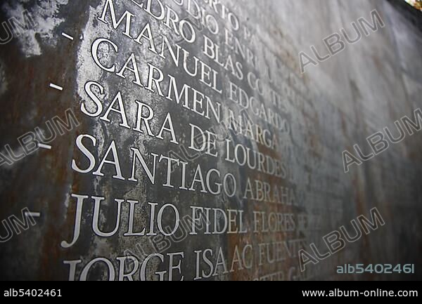 Plaque commemorating the executed, Villa Grimaldi, torture center, Santiago de Chile, Chile, South America.