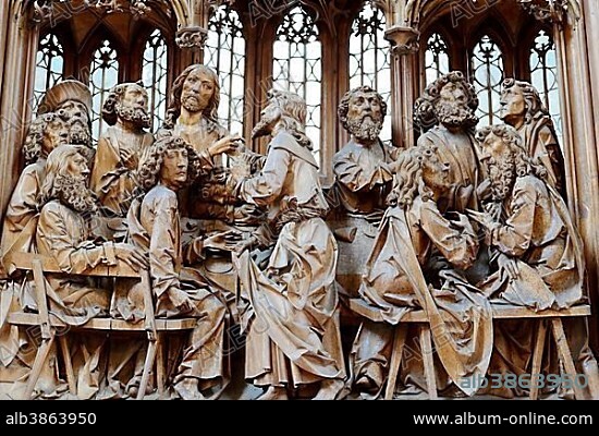 Holy Blood Altar by Tilman Riemenschneider, partial view, St. Jacob's Church, Rothenburg ob der Tauber, Middle Franconia, Franconia, Bavaria, Germany, Europe.