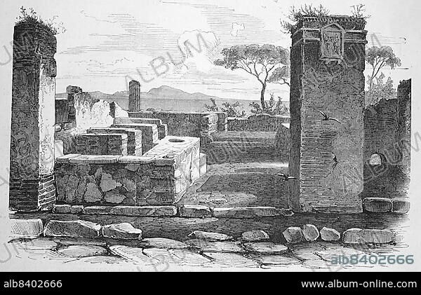 Ruin of a hostel in the excavation area of Pompeii, 1869, Italy, Historic, digitally restored reproduction of an original 19th century painting, exact original date not known, Europe.
