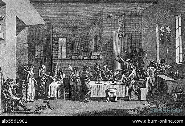 Meeting of a Revolutionary Committee during the Reign of Terror 1793, 1794, French Revolution, France, digitally restored reproduction of a 19th century original, exact date unknown, Europe.