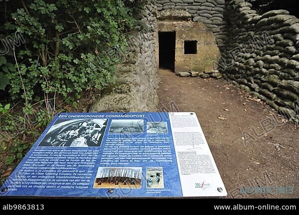 One of four British bunkers as headquarters on the Lettenberg, World War One site at Kemmel, Belgium, Europe.