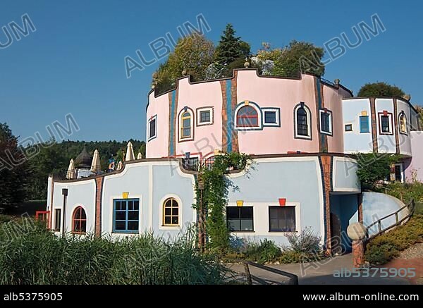 Building of Geistreich Conference Centre at Rogner Bad Blumau hotel complex, designed by architect Friedensreich Hundertwasser, in spa town Bad Blumau, Styria, Austria, Europe.